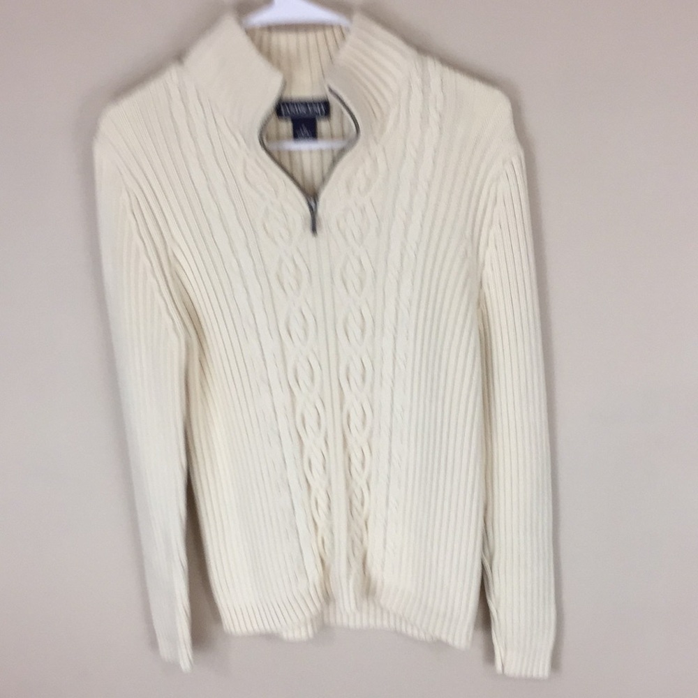 Lands End Cream 1/4 Zip  Cotton Chunky Sweater Size Small 6-8